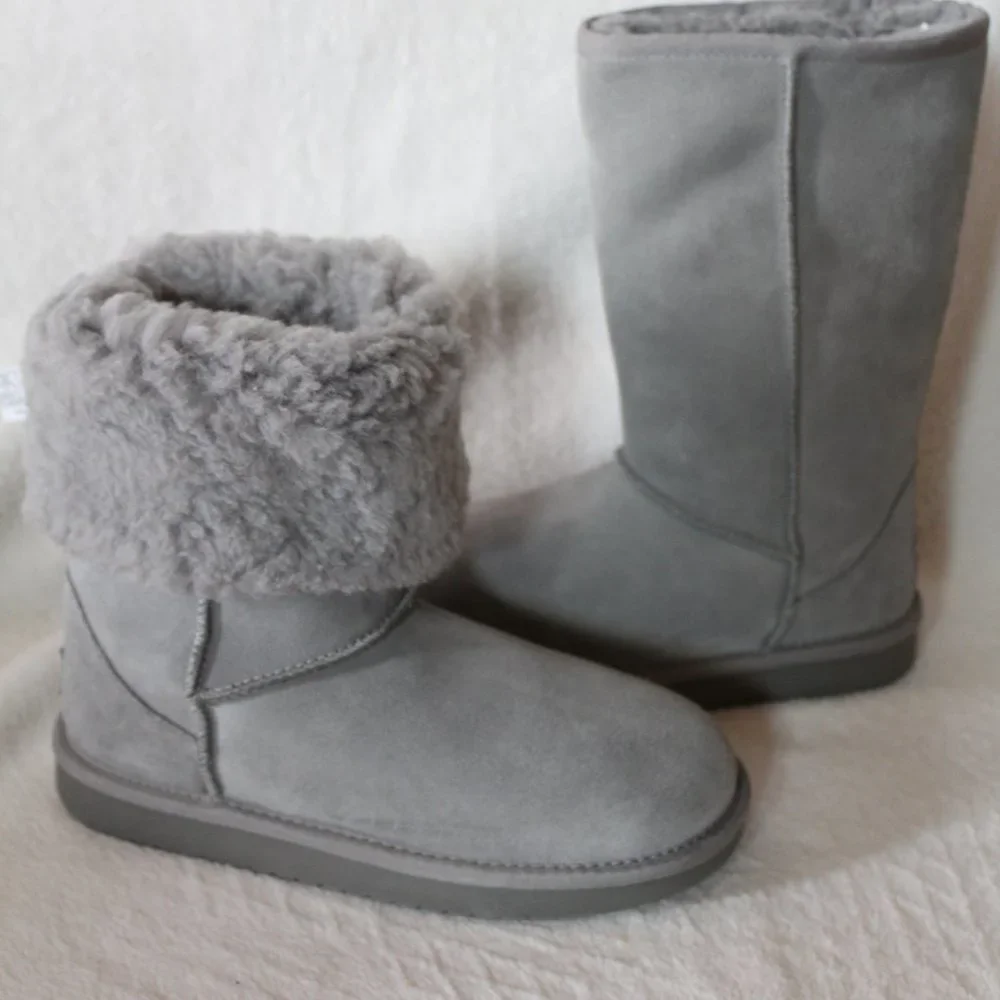 UGG KOOLABURRA‎ GIRL'S TALL FUR SUEDE BOOTS GRAY